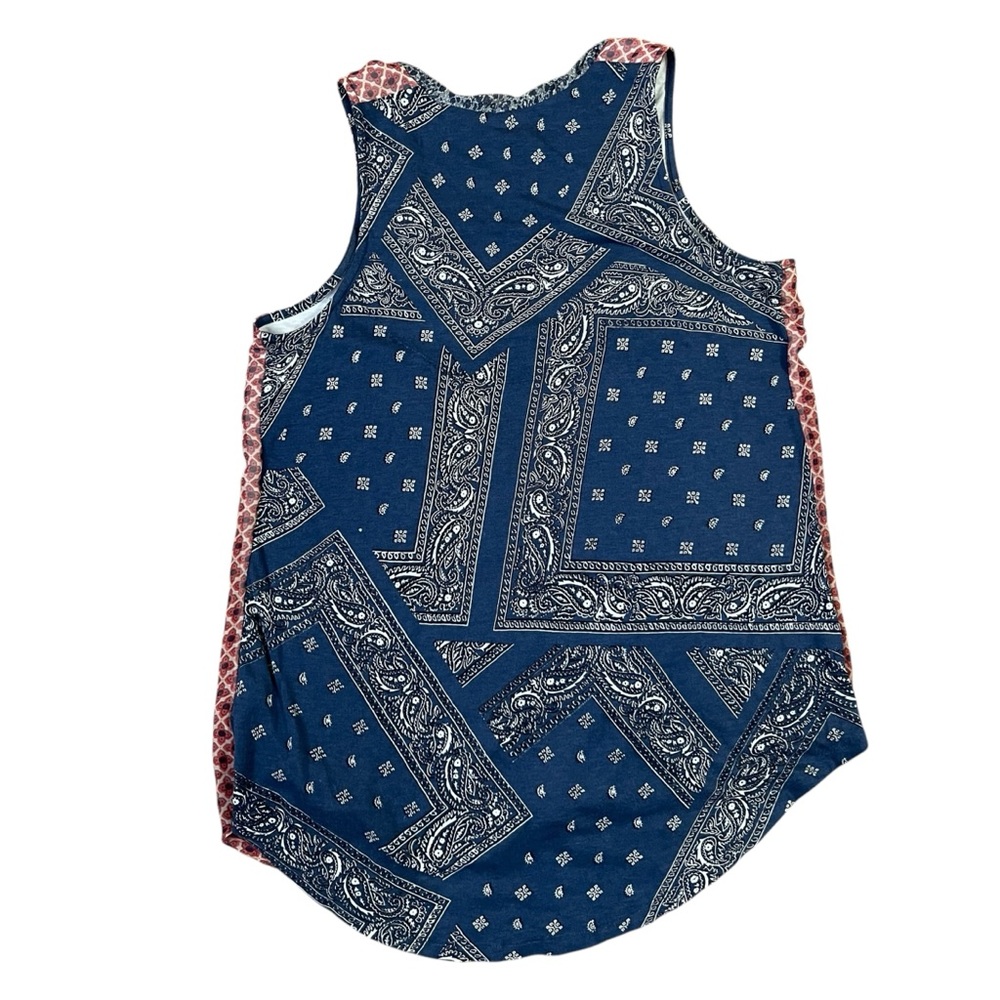 Anthro One September Mixed Print Tank Top Boho Bandana Patchwork Red Blue Sz M * - Picture 9 of 13